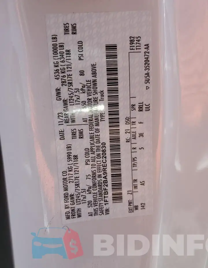 1FTBF2BA9REC20830 Photo# 12