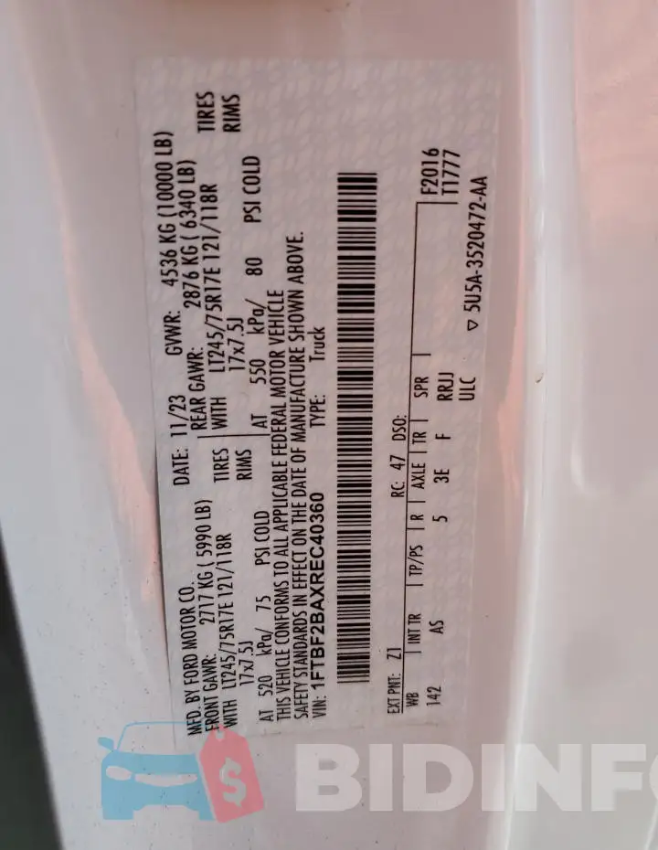 1FTBF2BAXREC40360 Photo# 13