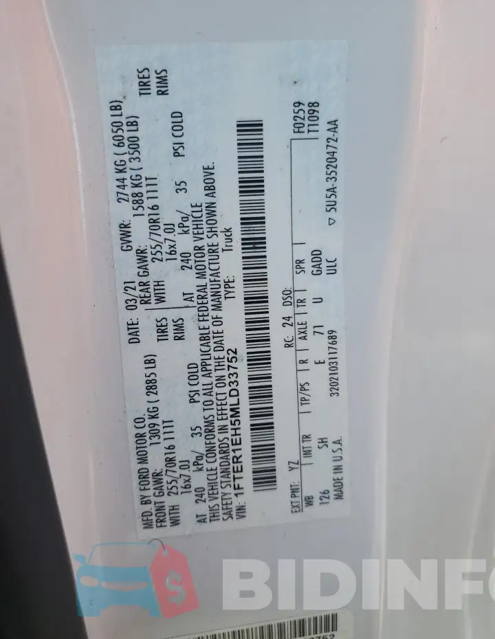 1FTER1EH5MLD33752 Photo# 12