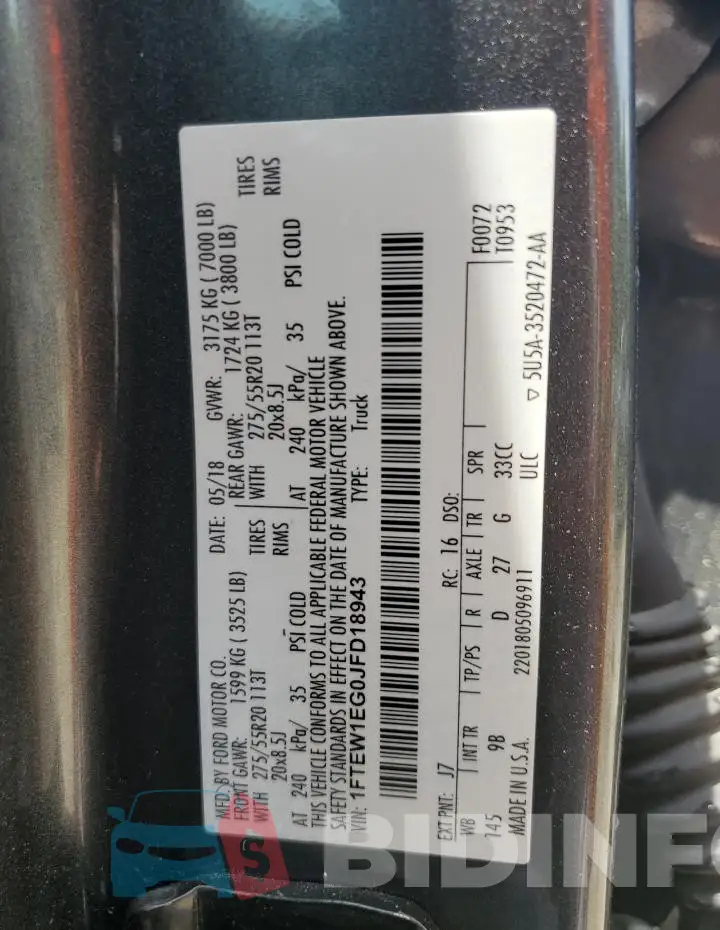 1FTEW1EG0JFD18943 Photo# 13