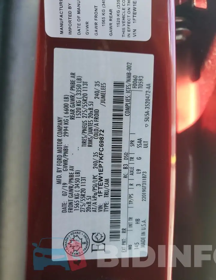 1FTEW1EP7KFC69872 Photo# 12