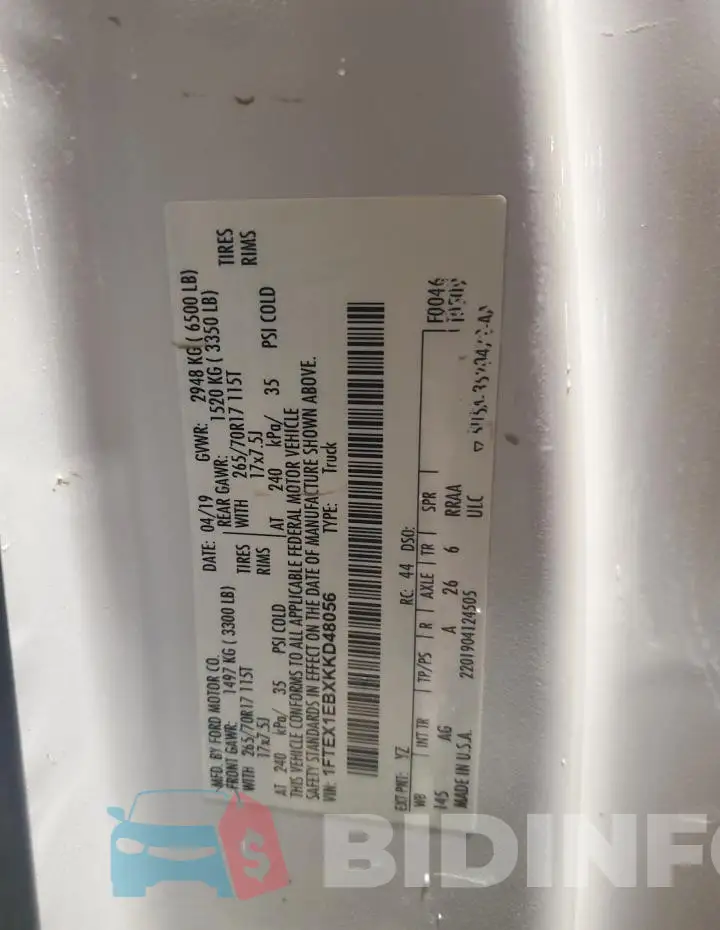 1FTEX1EBXKKD48056 Photo# 12