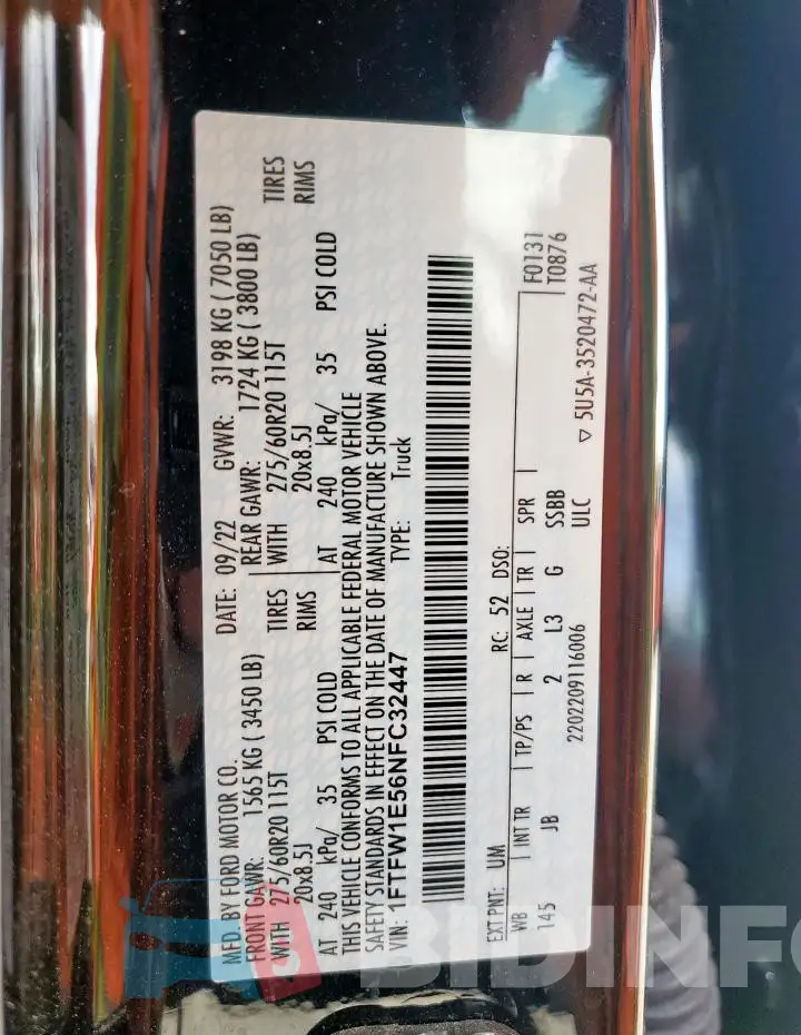 1FTFW1E56NFC32447 Photo# 13