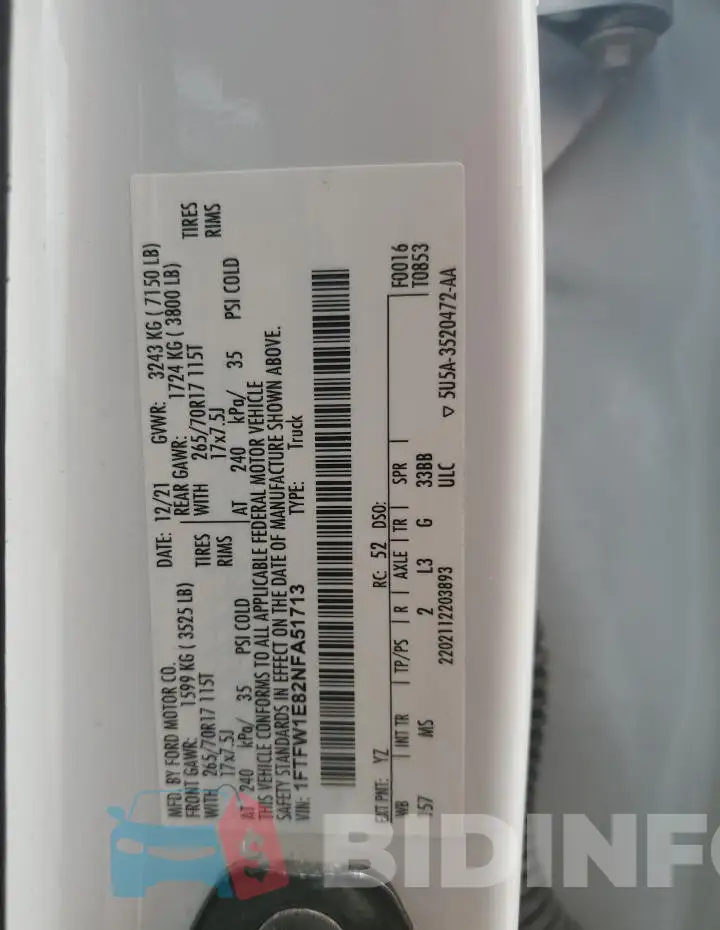 1FTFW1E82NFA51713 Photo# 12