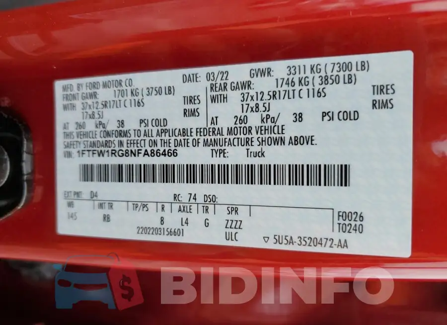 1FTFW1RG8NFA86466 Photo# 12