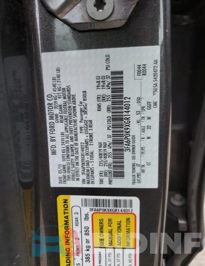 3FA6P0K9XGR144012 Photo# 12