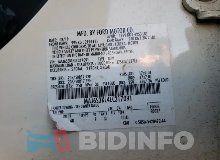 MAJ6S3KL4LC317091 Photo# 13