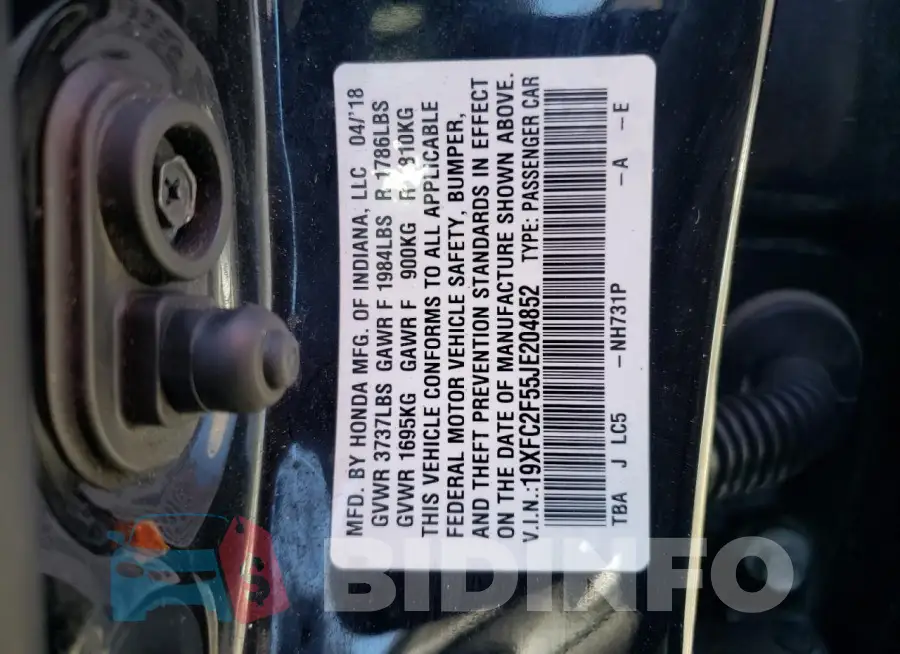 19XFC2F55JE204852 Photo# 12