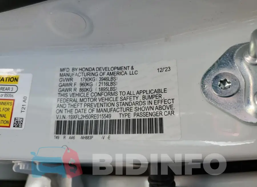 19XFL2H50RE015549 Photo# 12