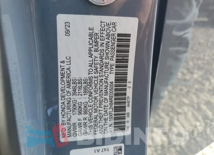 19XFL2H84RE005004 Photo# 12
