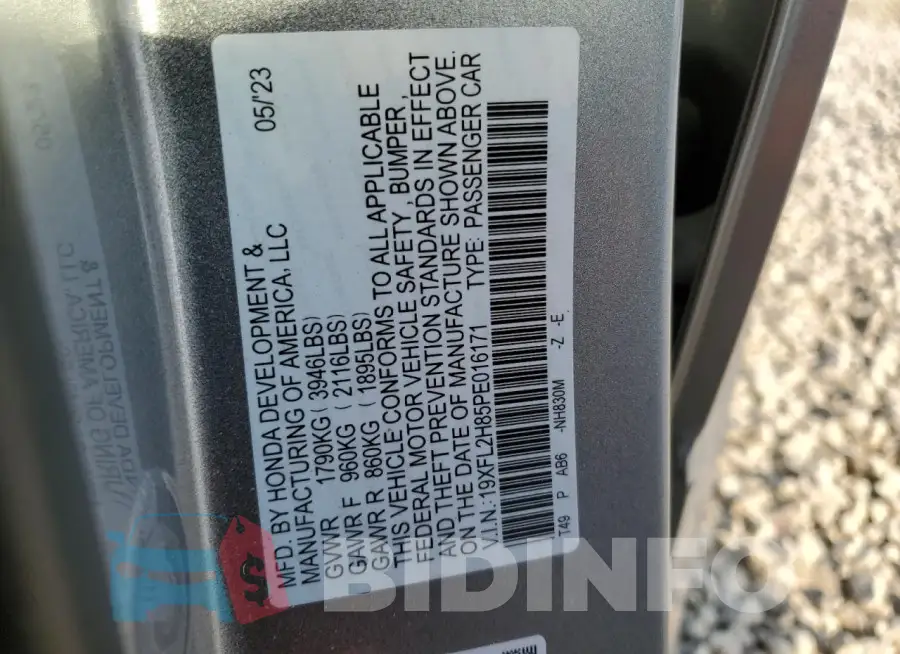 19XFL2H85PE016171 Photo# 12