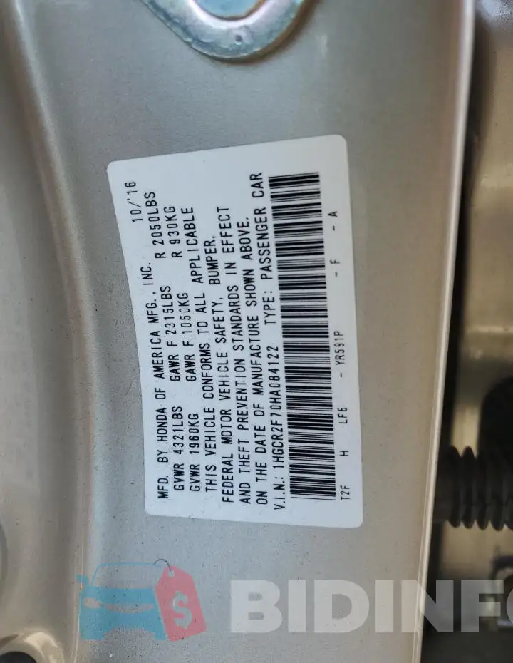 1HGCR2F70HA084122 Photo# 13