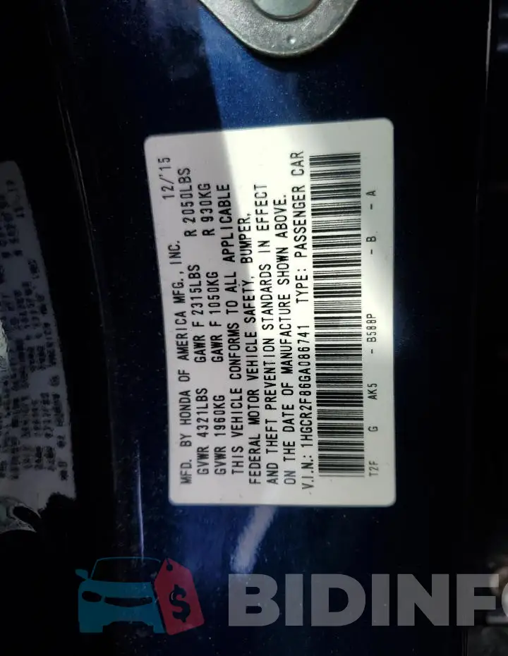 1HGCR2F86GA086741 Photo# 12