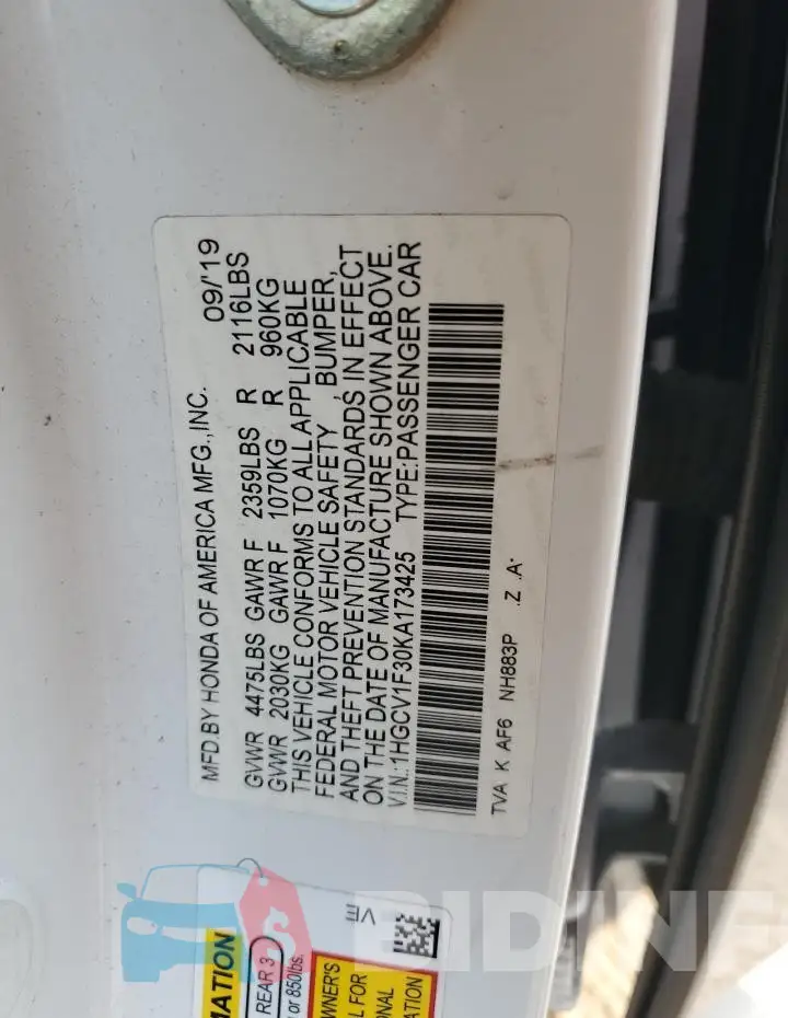 1HGCV1F30KA173425 Photo# 13