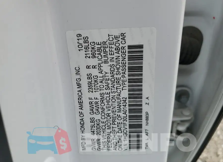 1HGCV1F30LA014342 Photo# 13