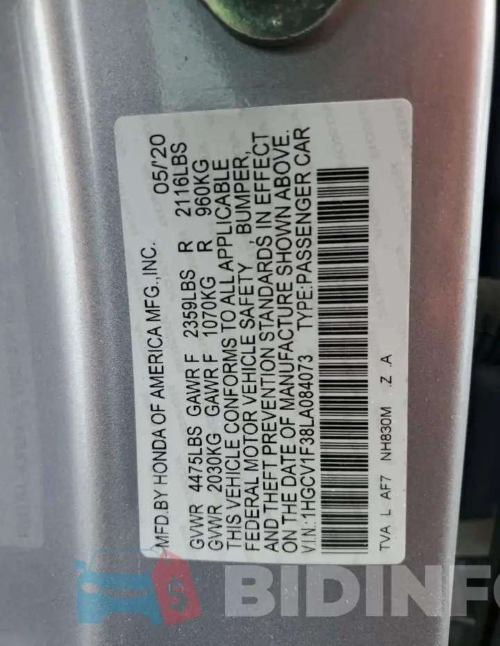 1HGCV1F38LA084073 Photo# 13