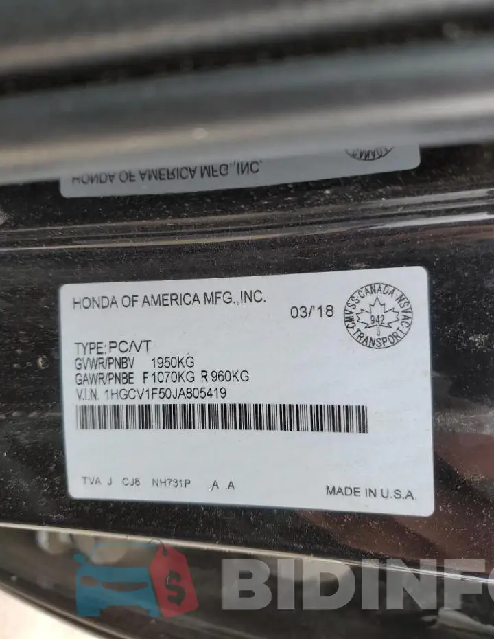 1HGCV1F50JA805419 Photo# 13
