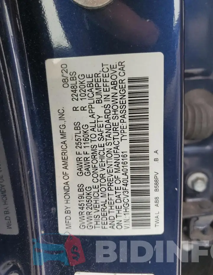 1HGCV3F40LA016161 Photo# 12