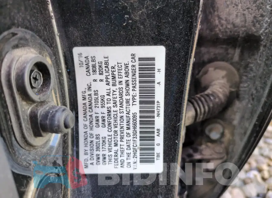 2HGFC1F33GH660095 Photo# 12