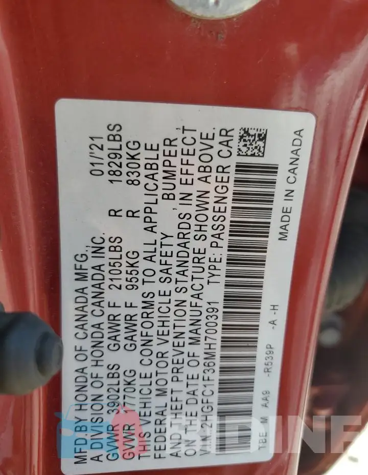 2HGFC1F36MH700391 Photo# 12