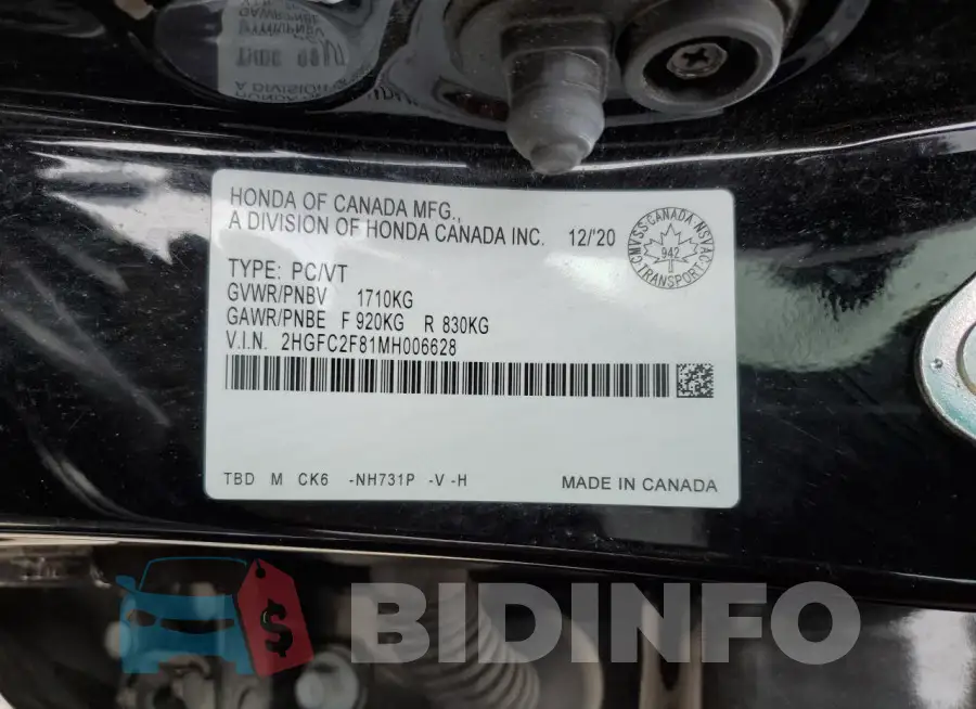 2HGFC2F81MH006628 Photo# 12
