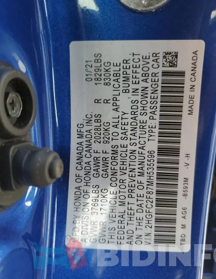 2HGFC2F87MH535596 Photo# 13