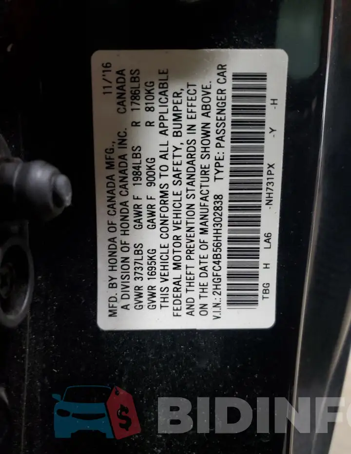 2HGFC4B56HH302838 Photo# 12