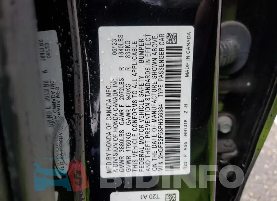 2HGFE2F53PH556384 Photo# 12