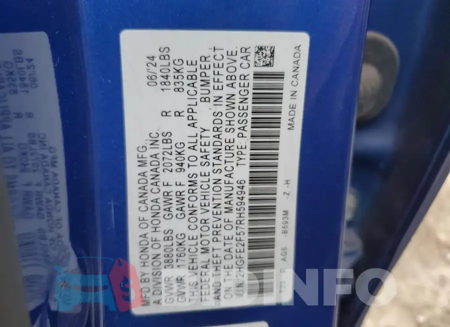2HGFE2F57RH594946 Photo# 12