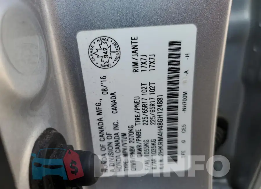 2HKRM4H48GH124881 Photo# 13
