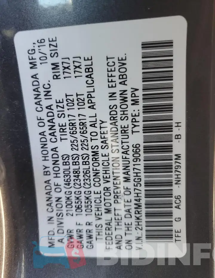 2HKRM4H75GH719066 Photo# 12