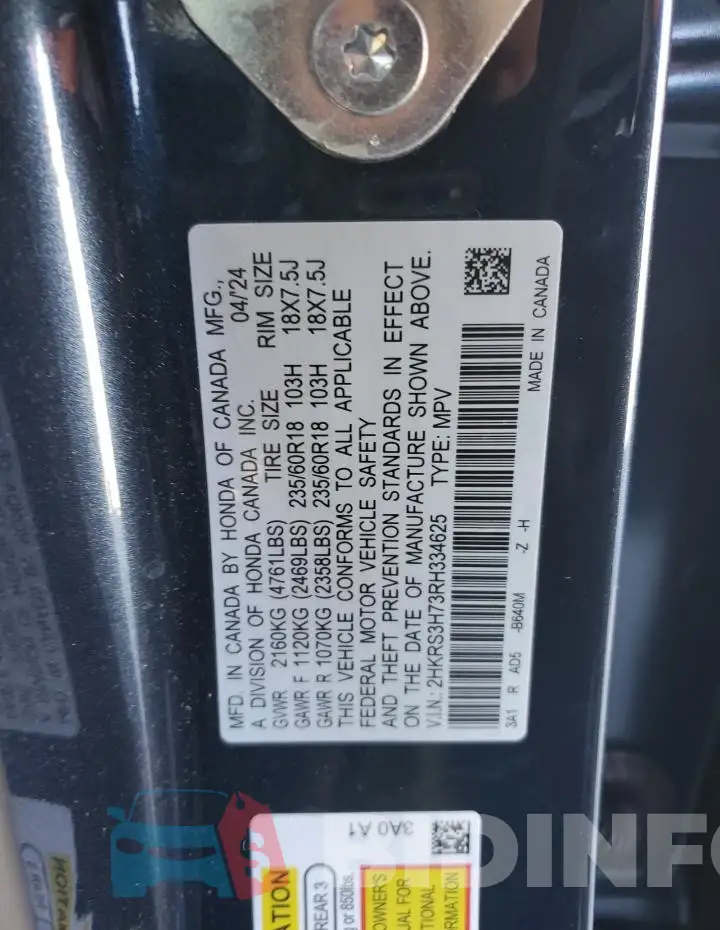 2HKRS3H73RH334625 Photo# 14