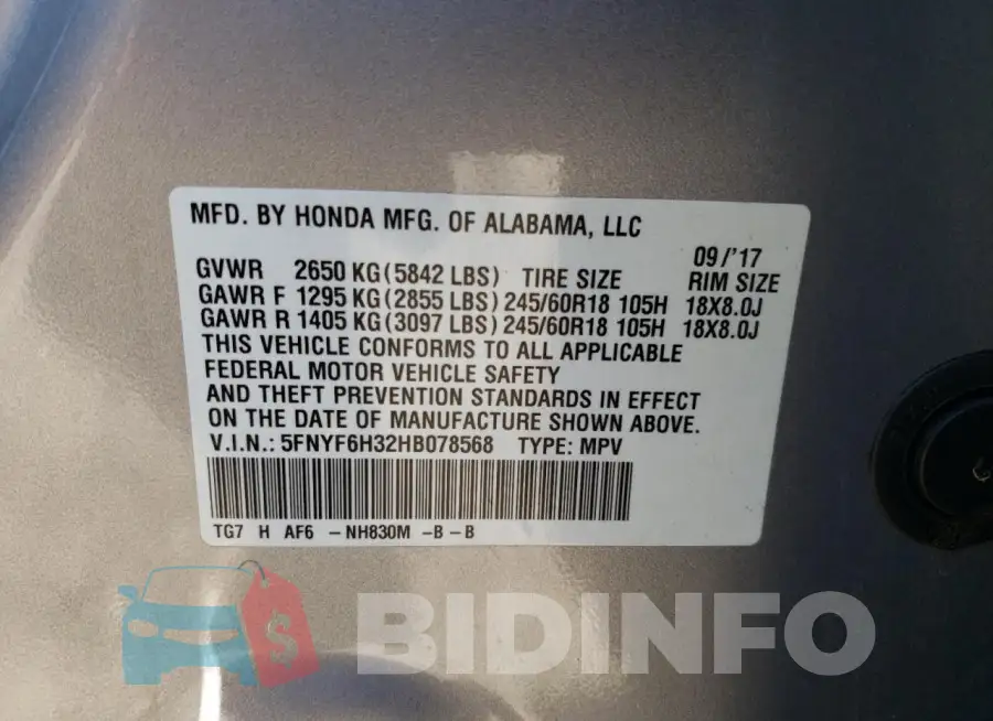 5FNYF6H32HB078568 Photo# 14