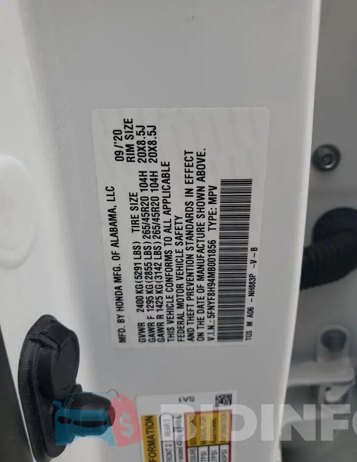 5FNYF8H94MB001856 Photo# 13