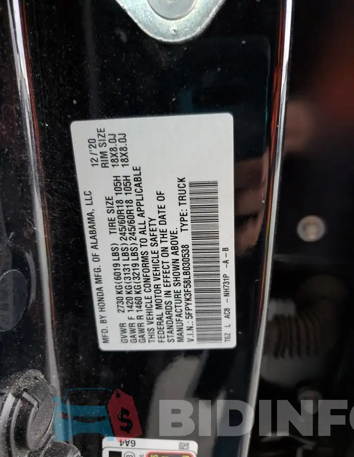5FPYK3F58LB030538 Photo# 12