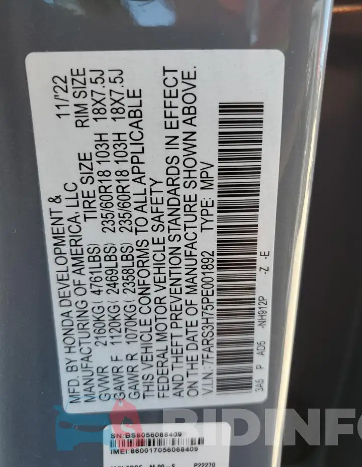 7FARS3H75PE001892 Photo# 12