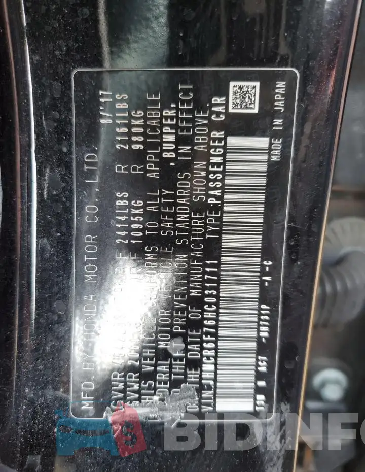 JHMCR6F76HC031711 Photo# 12