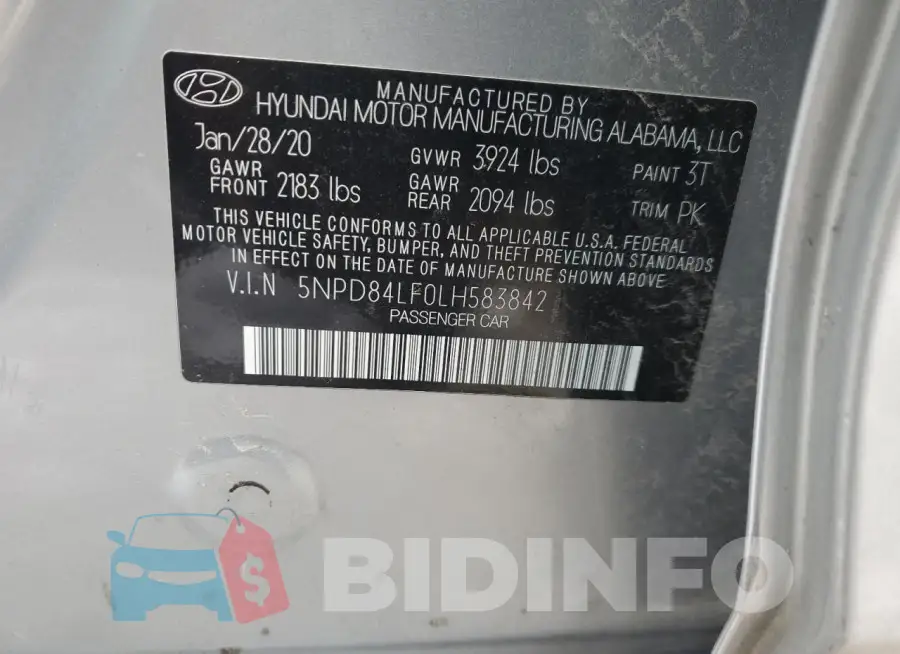 5NPD84LF0LH583842 Photo# 12