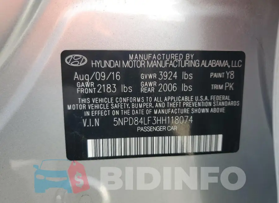 5NPD84LF3HH118074 Photo# 12