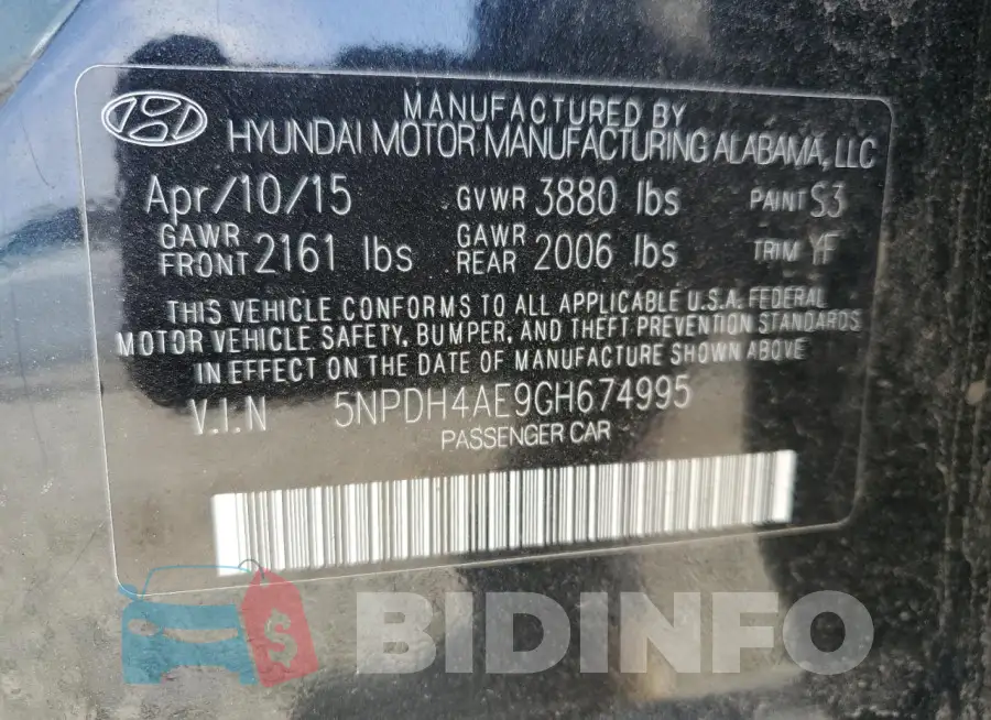 5NPDH4AE9GH674995 Photo# 12