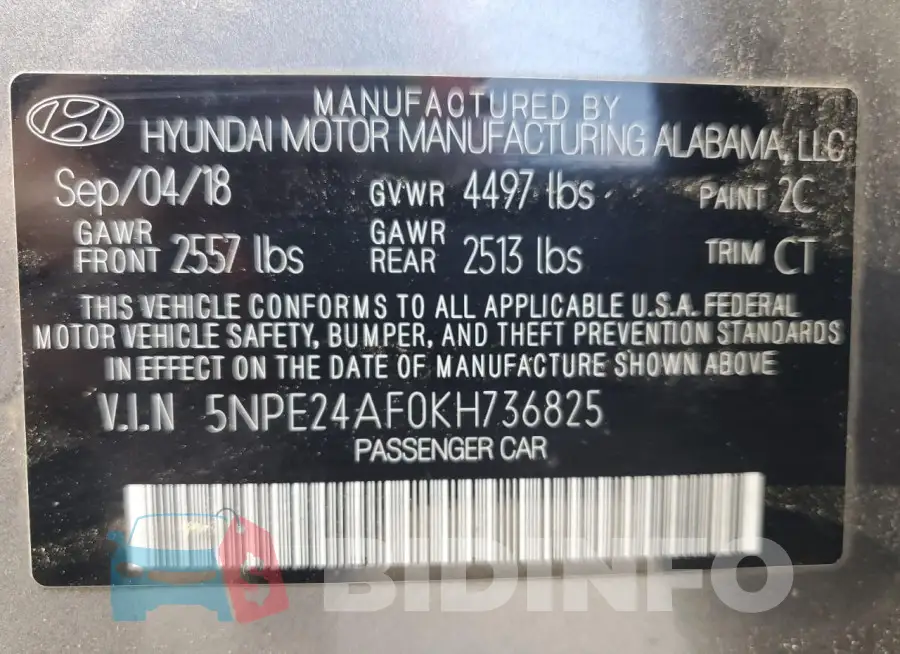 5NPE24AF0KH736825 Photo# 12