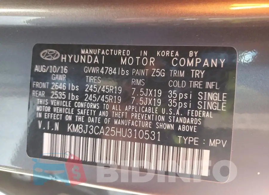 KM8J3CA25HU310531 Photo# 13
