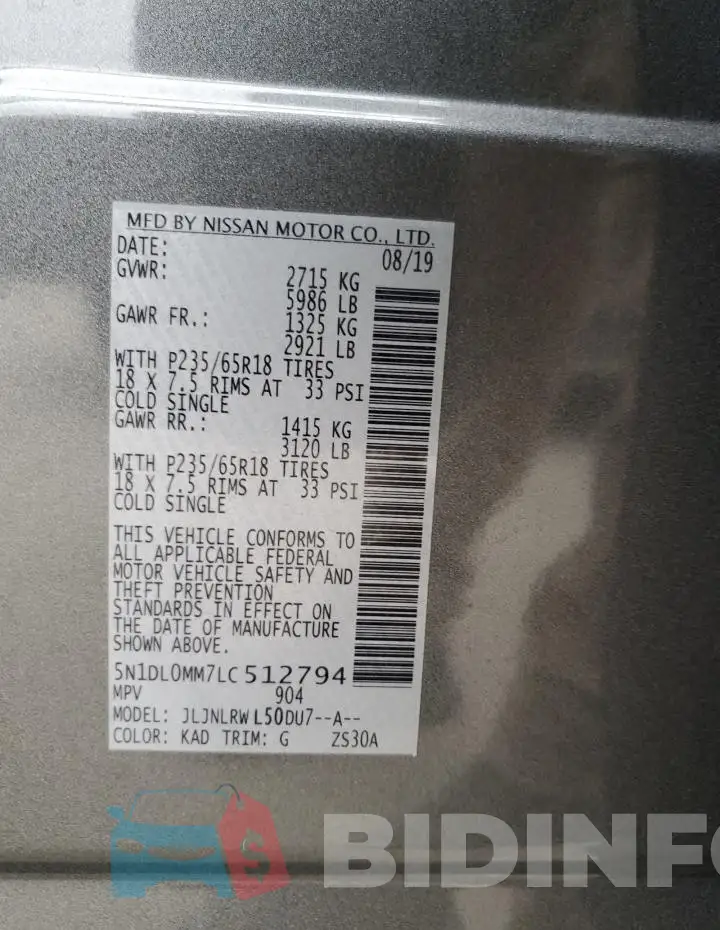 5N1DL0MM7LC512794 Photo# 14