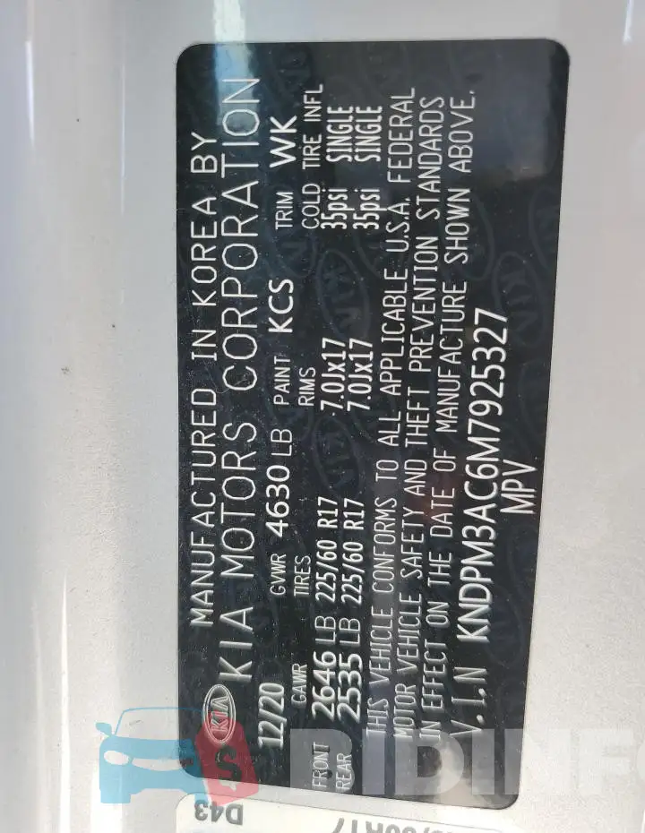 KNDPM3AC6M7925327 Photo# 14
