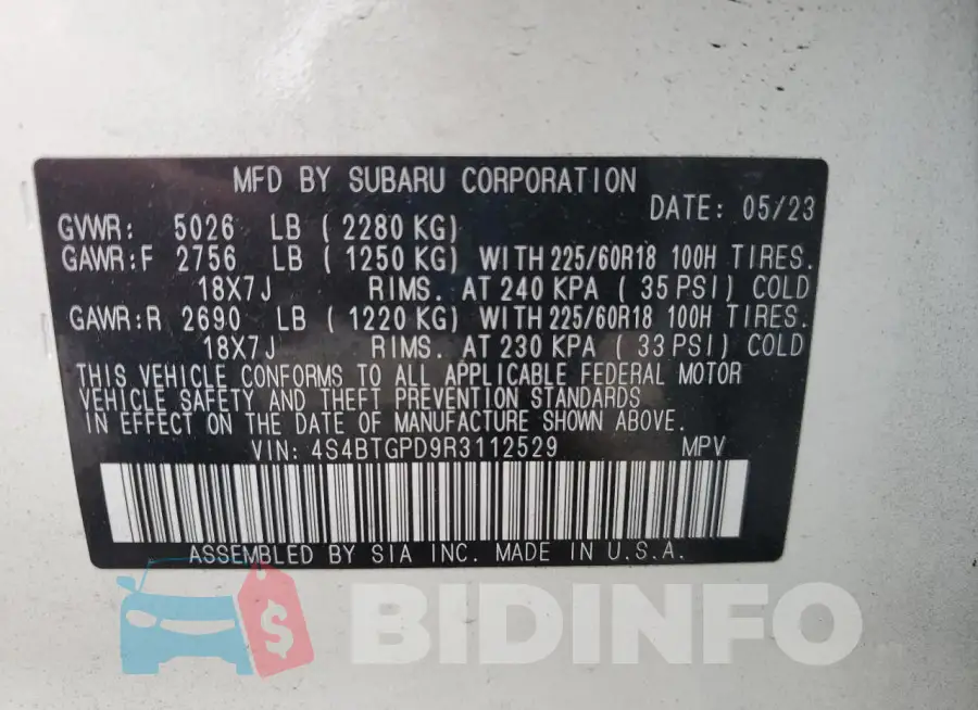 4S4BTGPD9R3112529 Photo# 14