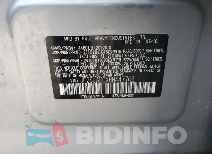 JF2SJADCXHH447708 Photo# 12