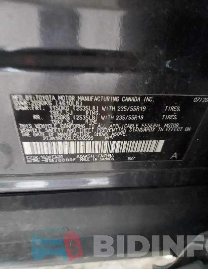 2T3A1RFVXLC126599 Photo# 12