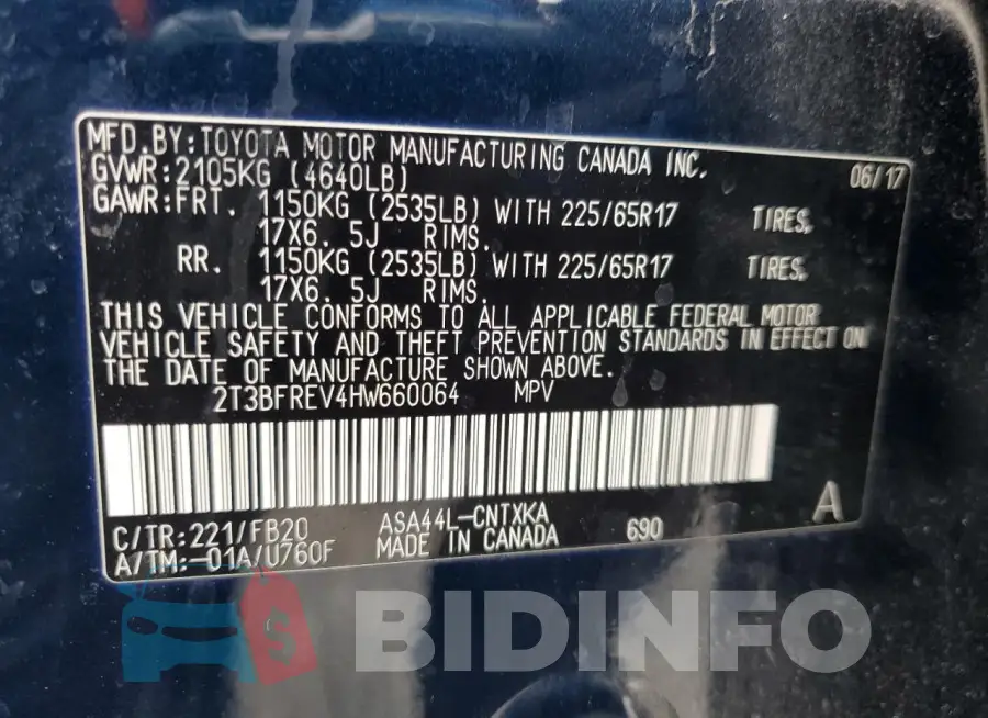 2T3BFREV4HW660064 Photo# 13