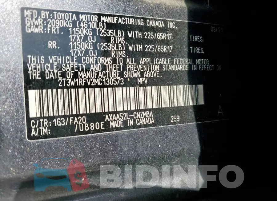 2T3W1RFV2MC130573 Photo# 14