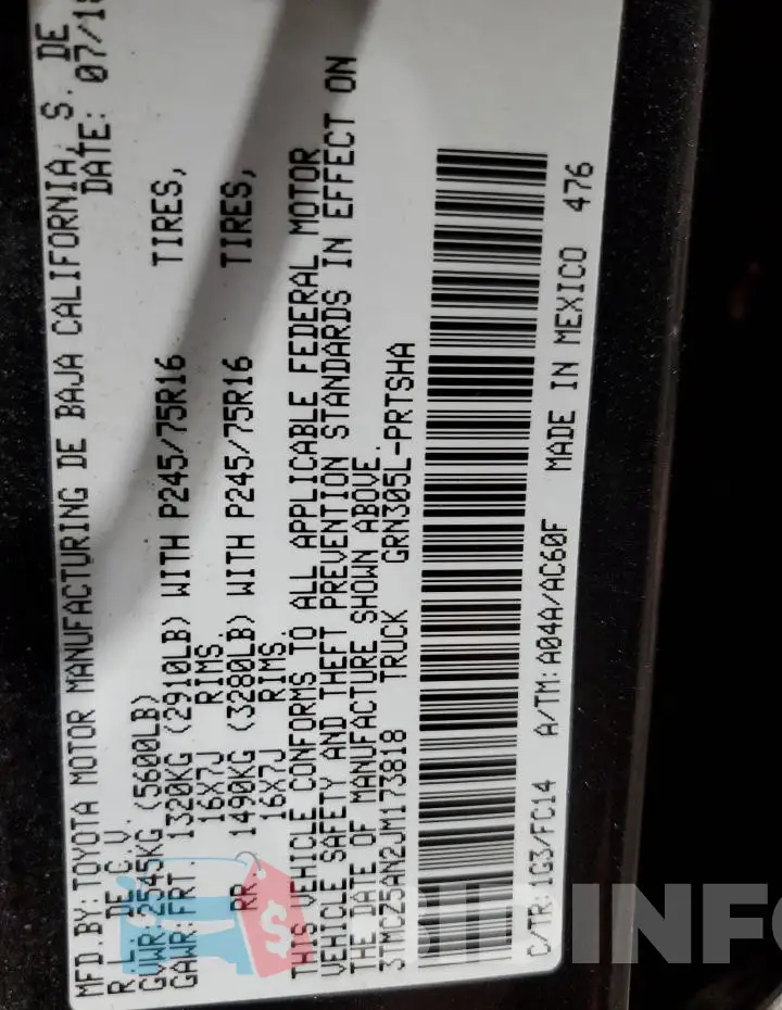 3TMCZ5AN2JM173818 Photo# 12